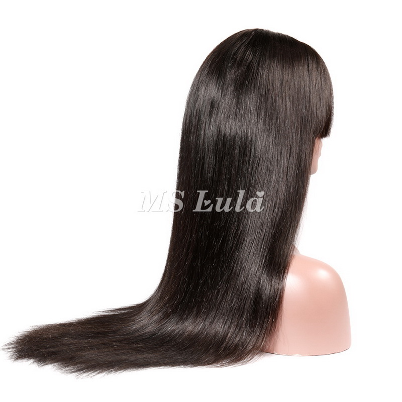 Straight Transparent Lace Front Wig 180 Density With Bang - 图片 3